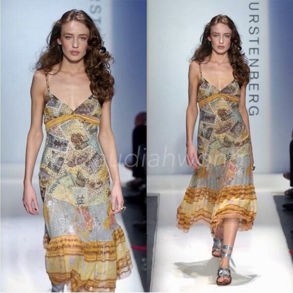 Diane Von Furstenberg Dresses & Skirts - Diane Von Furstenberg Kingston Printed 2005 Vintage Y2K Silk Slip Belted Dress